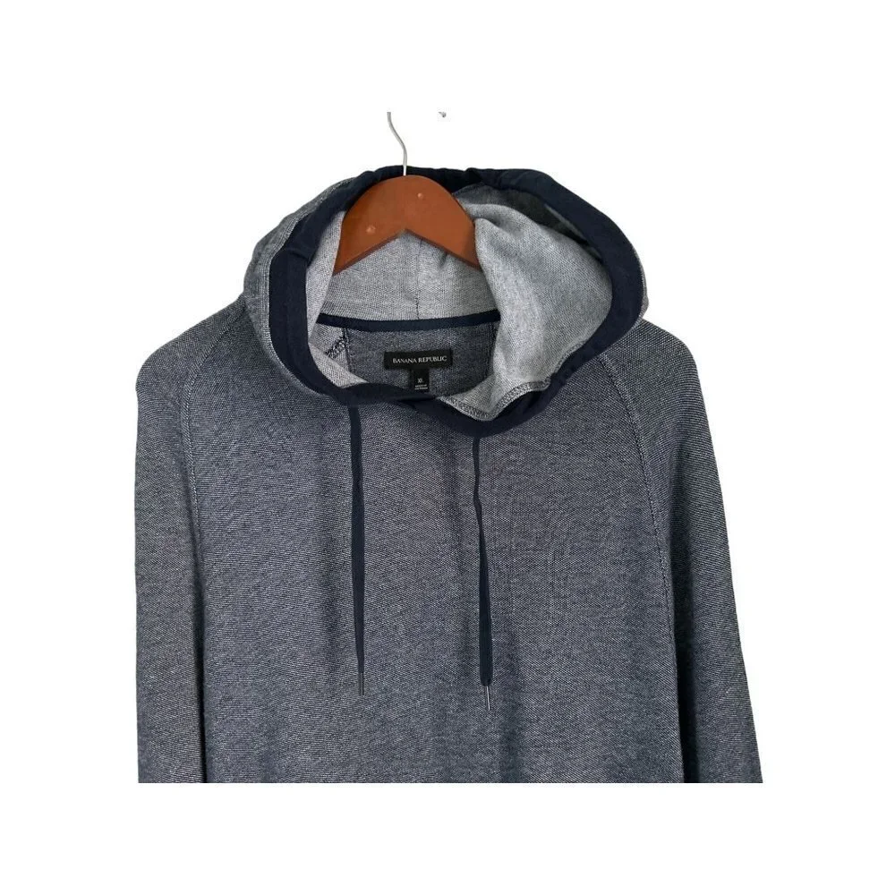 Banana Republic Knit Cotton Hood Sweatshirt Blue Drawstring Size XL
